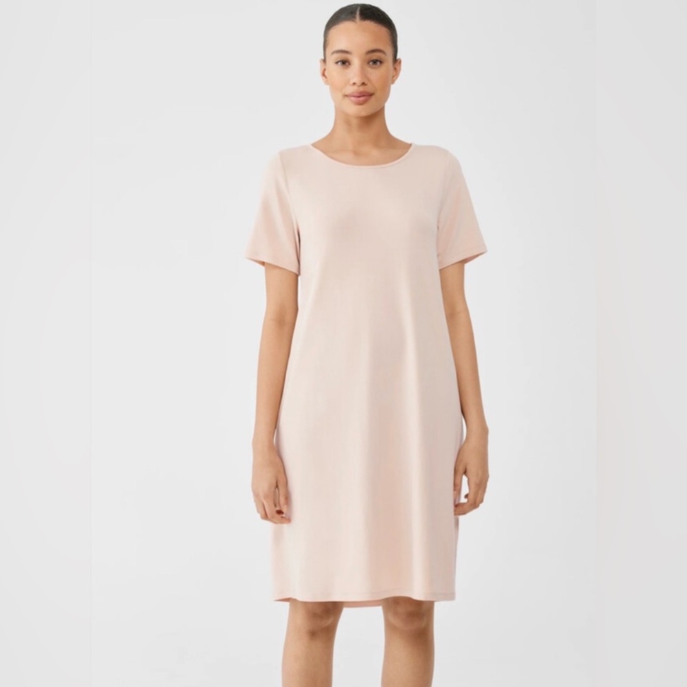 Eileen Fisher Stretch Jersey Knit Jewel Neck Dress
Knee Length Lilac size S